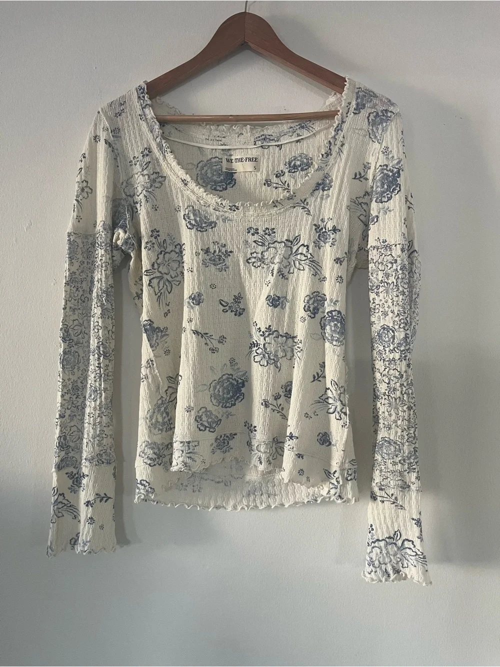 Free People S Floral Scoop Neck Long Sleeve Top Cottagecore Cotton Boho Indie